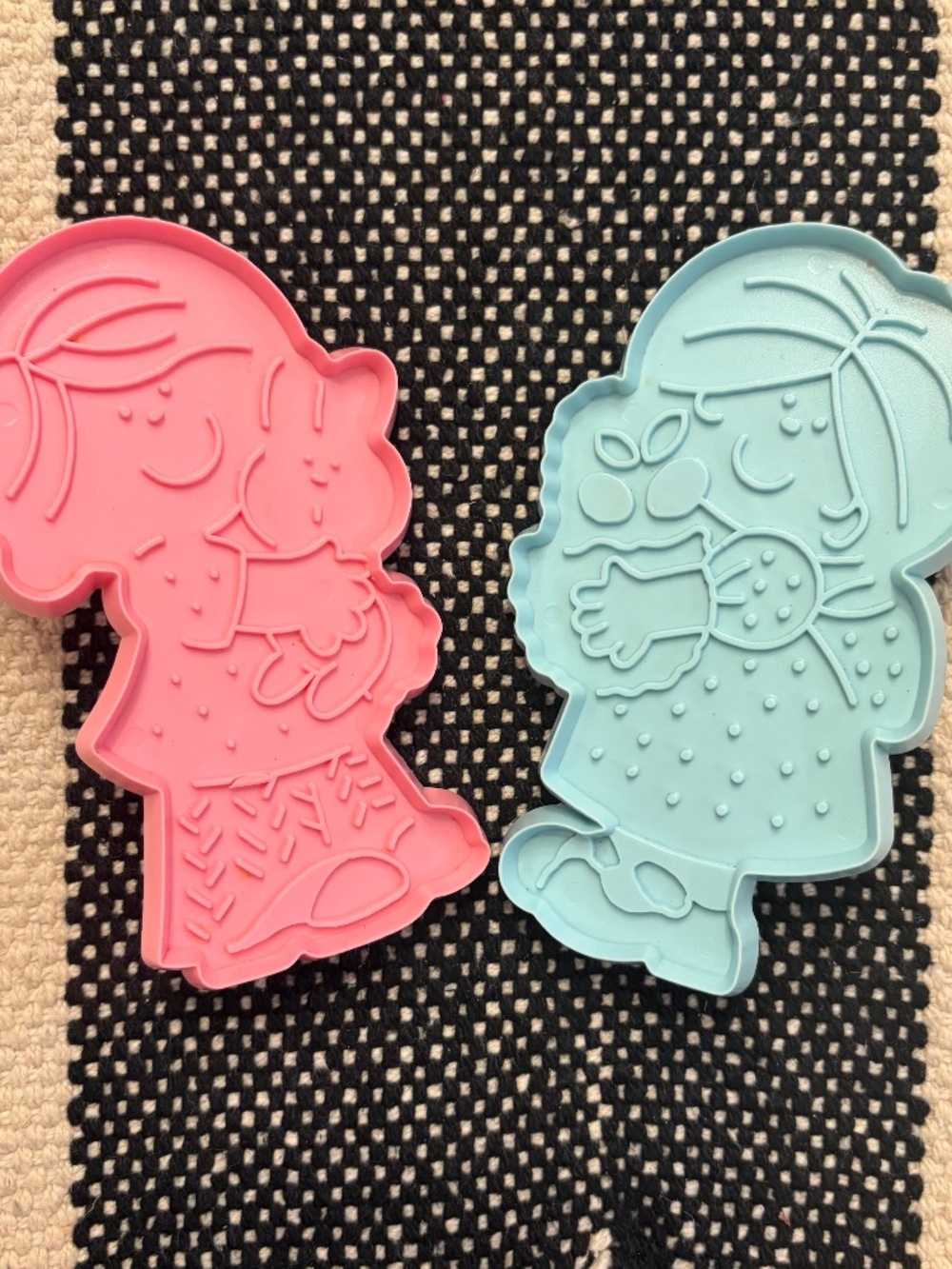 Vintage Hallmark Easter Cookie Cutters Pair 1970s Plastic Pink Blue Girl Egg
